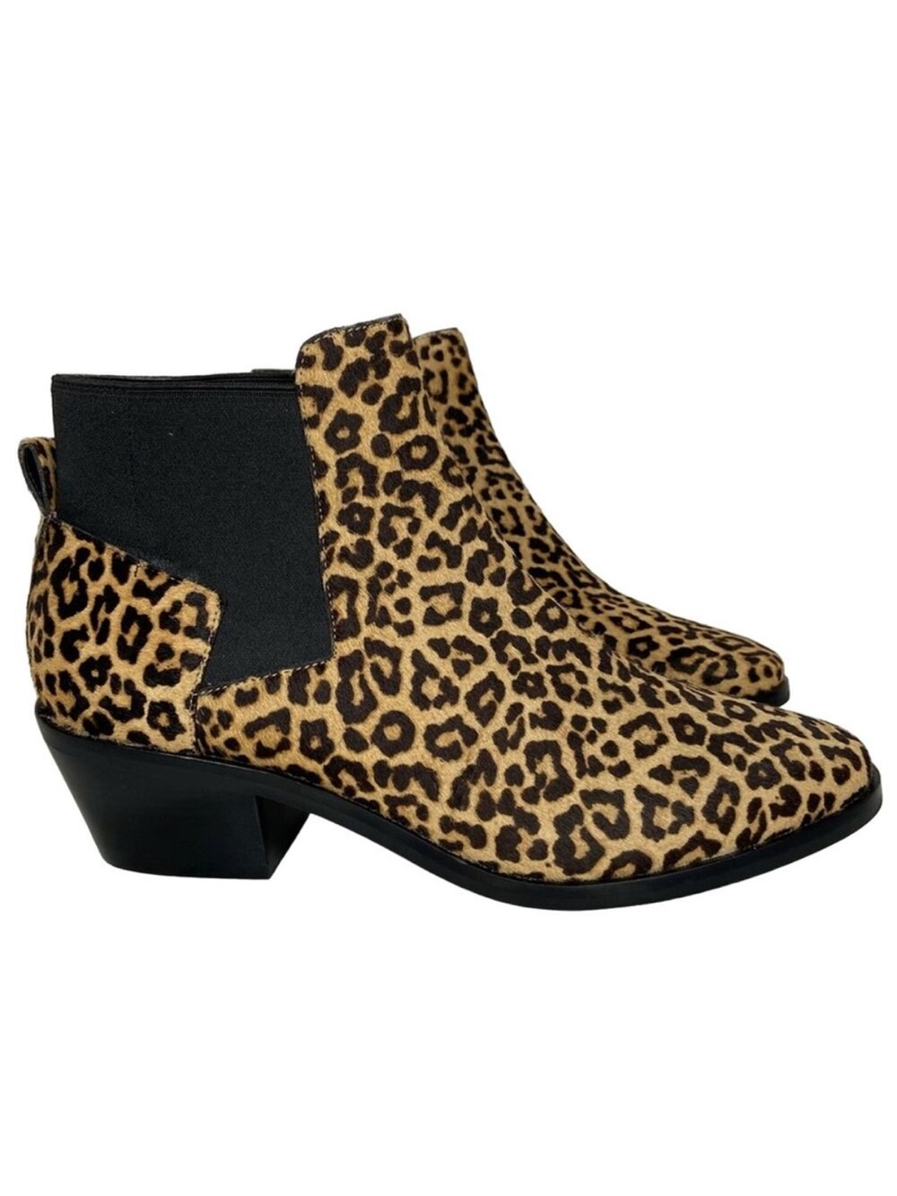 New Cole Haan Leopard Print Ankle Boots Black Brown Heeled Bootie Size 8 $200